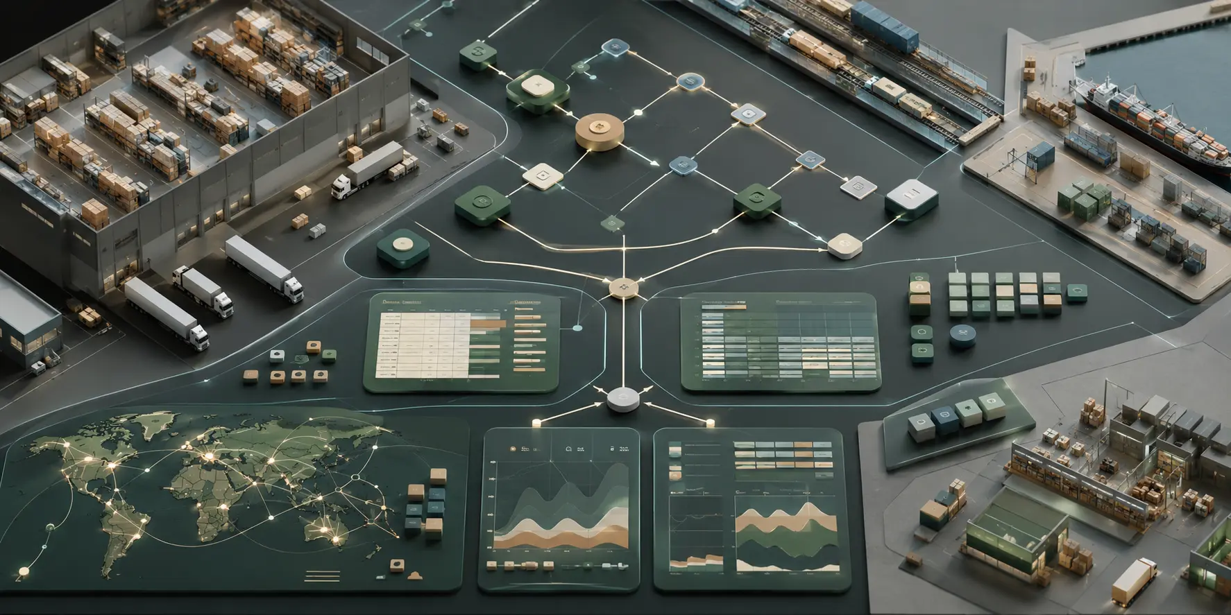 Connected warehouse, transport, planning and data operations represented as one workflow
